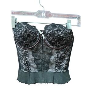 VTG Lady Marlene Lace Boned Bustier Corset Top 34B Black Whimsy Goth Lingerie